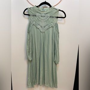 AS U WISH COLD SHOULDER HIGH NECK LACE YOKE DRESS